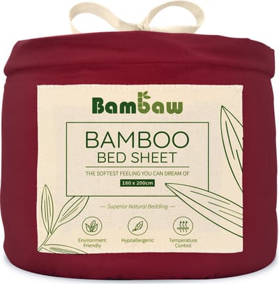 Bambaw Luxe Bamboe Hoeslaken 180x200cm – Ultra ademende stof – Hypoallergeen – Beddengoed - Bourgondy