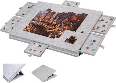 Puzzelbord met standaard - Vilt plateau - Puzzel maken - Verstelbare kantelhoek - 77x53.6cm - Donkergrijs