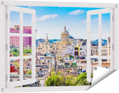 Gards Tuinposter Doorkijk Havana Stad in Cuba - 90x60 cm - Tuindoek - Tuindecoratie - Wanddecoratie buiten - Tuinschilderij