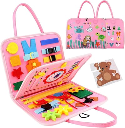 Activiteitenboek Peuters - Motoriek Speelgoed - Leren Levensvaardigheden - Veilig Vilt Materiaal - 32 x 26 cm - Roze