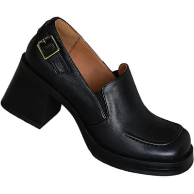 Damesschoenen in Britse stijl leer 34-40 Nieuwe vierkante neus dikke zool dik met comfortabele pendelschoenen mode hoge hakken 38 black