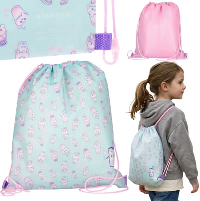 Bubble Tea Muntgroen-roze, meisjesachtige sportschoenenzak, schoudertas voor kinderen, rugzak 38x33 cm