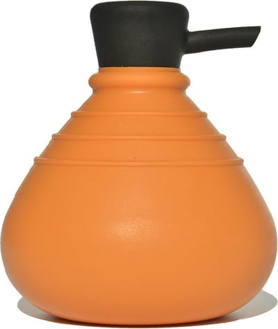 Handmatige zeepdispenser SoapBelly - Oranje met zwarte dop - Ø 9,5 cm x H 13 cm - Inhoud 250 ml
