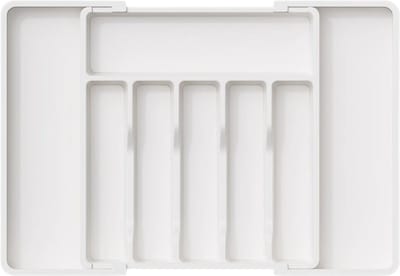 Besteklade Organizer Uitschuifbaar - 8 Verstelbare Vakken voor Lepels, Vorken & Messen | Universele Maat 33.5/57x38x5cm | Stevig Kunststof | Wit Keukenlade Opbergbak