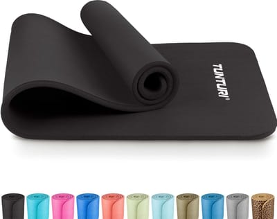 Tunturi NBR Yogamat Anti Slip - Fitnessmat Extra dik & zacht - Sportmat - 180x60x1.5cm - Incl Trainingsapp - Zwart