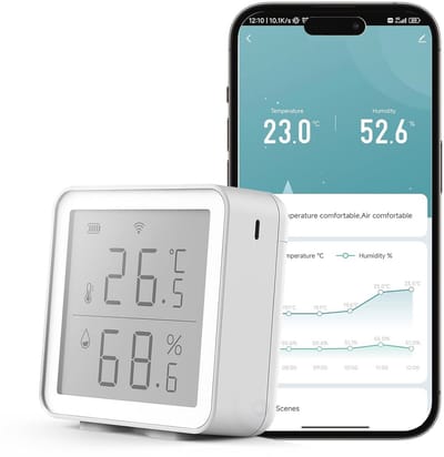 Slimme WiFi Temperatuur- en Luchtvochtigheidssensor voor Binnen met App-Alarmsysteem - Geschikt voor Smart Home