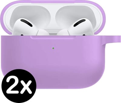 Hoesje - 2 Stuks - Geschikt voor Apple Airpods Pro - Siliconen Hoes met Clip - Silicone Case Cover - Lila