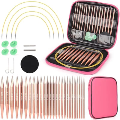 Verwisselbare rondbreinaaldenset, 3,0-10 mm breinaaldenset verwisselbaar, breinaalden rondbreinaald met opbergtas, 13 paar aluminium verwisselbare rondbreinaalden, roségoud