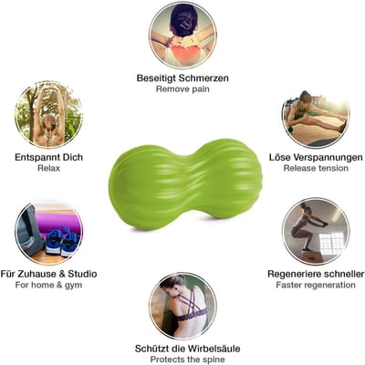 Duoball Wave Fasciabal voor massage en regeneratie van spieren - Nek en rug massagebal (limoen)