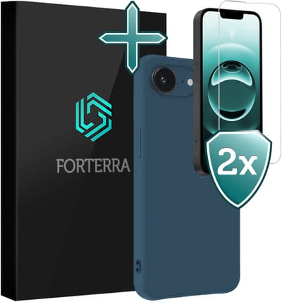 Hoesje Met 2x Screenprotector - Geschikt voor Apple iPhone 16e - Sterk & Shockproof - Telefoon Hoes - Back Cover - Siliconen Case - Donkerblauw
