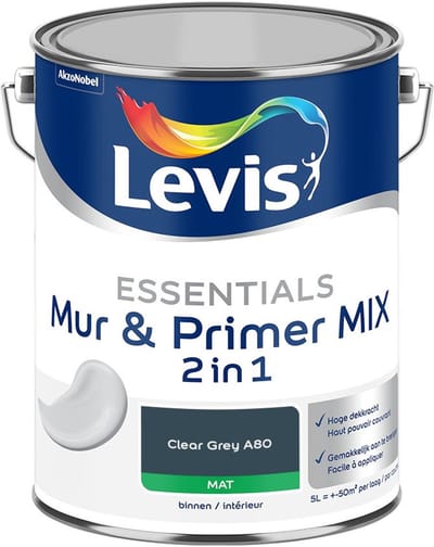 Levis - Essentials Mur & Primer Mix - Clear Grey A80 - Mengverf - 5 L