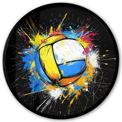 Poster in lijst Rond - Fotolijst 40x40 cm - Posters - Graffiti - Sport - Volleybal - Bal - Ronde posterlijst zwart - Decoratie - Wanddecoratie woonkamer - Muurdecoratie slaapkamer