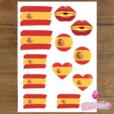 GetGlitterBaby® Plak Tattoos Voetbal / Tijdelijke Tattoo Sticker / Nep Tatoeage / Gezicht en Lichaam Schmink Versiering - Spanje / Spaanse Vlag / Spain
