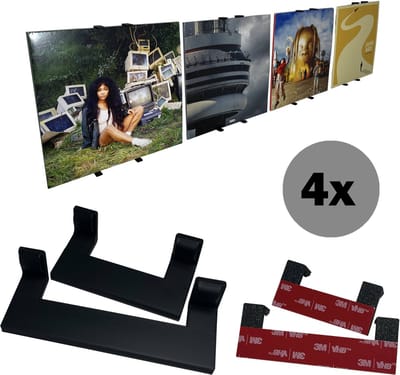 LP houder aan de muur - 4 Sets - Zwart - Plakkende LP houder - LP opbergsysteem - Eenvoudige installatie