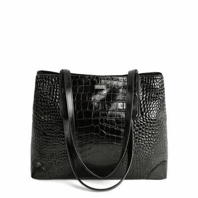 Solier FL56 ALEN shopper dames – grote leren schoudertas van gelakt leer met rits – zwart
