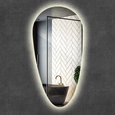 Wallfluent LED Spiegel - Organisch Vormgegeven LED Spiegel - 35 cm x 70 cm - Onregelmatige Spiegel - Woonkamerspiegel – Badkamerspiegel – Halspiegel – Slaapkamerspiegel - Moderne LED Wandspiegel - Neutraal Wit - Premium Spiegel