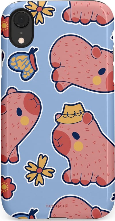 Casetastic Hoesje Geschikt voor Apple iPhone Xr - Stijlvolle Beschermende Duo-layer Case - Capibara geluk