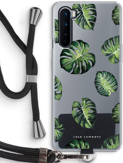 Case Company® - Hoesje met koord geschikt voor OnePlus Nord hoesje met Koord - Tropische bladeren - Telefoonhoesje met Zwart Koord - Bescherming aan alle Kanten en Over de Schermrand