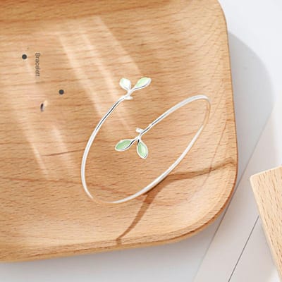 Tender Leaf Armband 925 Zilver Opaal Armband Vrouwelijk Koreaanse Eenvoudige Student Bos Armband Wilde Armband Opening Verstelbaar beige
