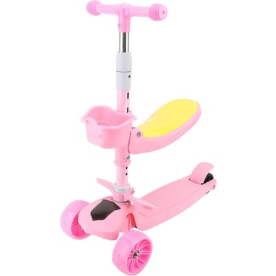 Kinderstep met Verlichte Wielen Hoogte Verstelbaar Multifunctioneel 3-Wielige Opvouwbare Step voor Jongens Meisjes pink