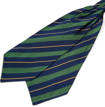 Gestreepte Groen & Marineblauwe Zijden Sjaaldas met Dunne Goudkleurige Accenten
