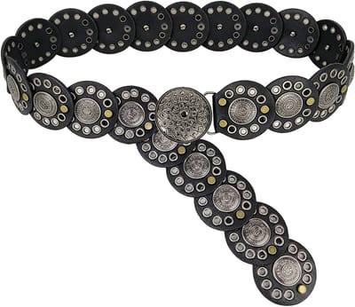 Brede schijfriem voor dames, verstelbaar leren tailleriem in vintage boho stijl voor jurken en outfits