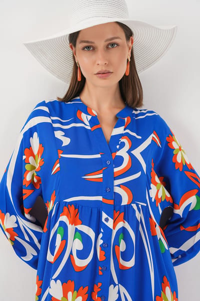 Geprinte V-hals Maxi Jurk