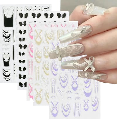 Dailygoods- Nagelstickers 5D - Zelfklevende Nagelstickers - Manicureaccessoires - Balletstrik/Kant - Diermotief - 5 Vellen - 10,1 x 6,5 cm - Nageldecoratie