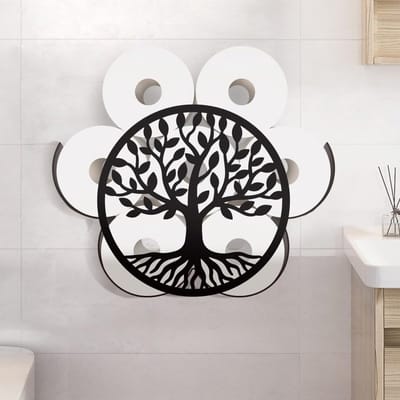 Metalen toiletpapierhouder in de vorm van een Tree of Life, rustieke wandgemonteerde organizer voor 8 rollen, decoratieve boerderij stijl voor toiletgebruik