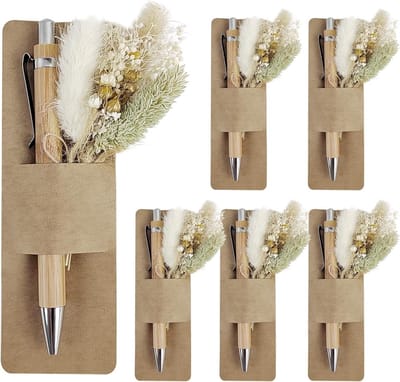 6 Sets Bedankgeschenken voor Leraren met Houten Balpennen, Gedroogde Bloemen en Pennenhouders voor Collega's en Vrienden
