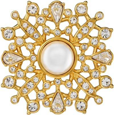 Traveller Broche - Broches Dames - 22kt Verguld - Halve Parel - 10mm - Wit - Kristallen - 33 mm - 157846
