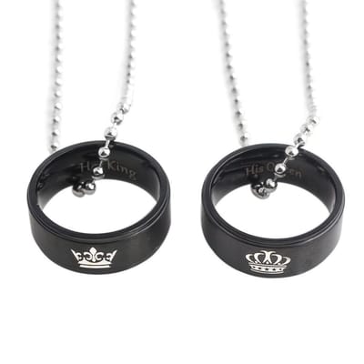 King & Queen Ringen (Zwart) Ketting Set voor Hem en Haar - Valentijn Cadeautje voor Stellen - Valentijnsdag - Valentijn Cadeautje voor Mannen
