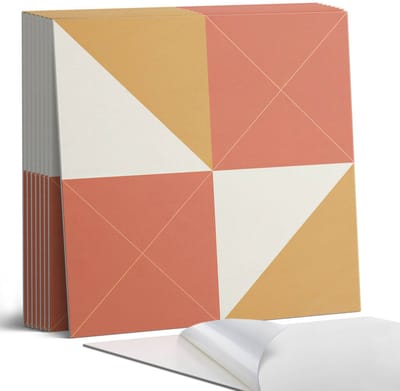 Coloray Plaktegels - Geometrie in warme tinten Portugese Tegels - 30 cm x 30 cm - Oranje Plaktegels - 9 stuks - Vierkant PVC Tegels - Plaktegels Keuken - Zelfklevende Vloertegels - Vinyltegels Vloer Zelfklevend - Zelfklevende Tegels