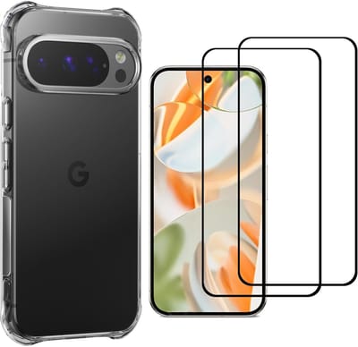 Hoesje + Glas Geschikt voor Google Pixel 10 Pro XL - Transparant - Casemania Anti-Shock Back Cover met 2x Gehard Glass Screenprotector - Val/Stoot-Proof Telefoonhoesje
