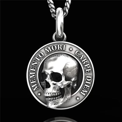 Collier Vintage Ethique Memento Mori Carpe Diem Lettre Crâne pour Hommes Mode Punk Noël Squelette Colliers pour Femmes Wkc004 gray