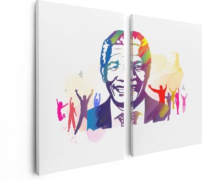 Artaza Canvas Schilderij Tweeluik Nelson Mandela - 80x60 - Foto Op Canvas - Canvas Print