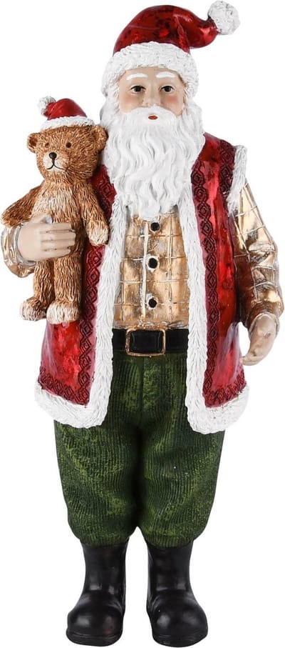 Dekoratief | Santa m/teddybeer, rood/groen, resina, 12x9x27cm | A225901