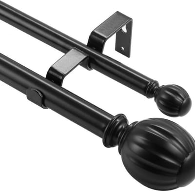 gordijnroeden binnenrail-sporig, 92-183 cm gordijnroeden verstelbaar met afgeronde kogelkop en beugels - decoratieve ramen voor woonkamer slaapkamerramen / zwart