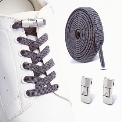 Klassieke Platte Elastische Drukknop Schoenveters Zonder Strik Sport Schoenveters voor Sneakers One Size Fits All Volwassenen En Kinderen 1 Paar/2 Paar gray