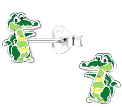 Joy|S - Zilveren krokodil oorbellen - 6 x 8 mm - kinderoorbellen