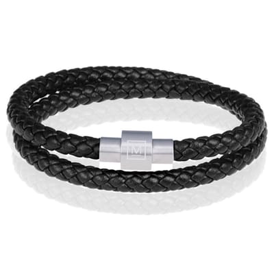 Memphis leren wrap armband Zwart Zilverkleurig-20cm