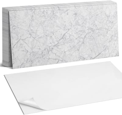 Coloray Plaktegels - Geaderd marmerpatroon Zelfklevende Wandtegels - 40 cm x 20 cm - Wit Plaktegels - 10 stuks - Rechthoek PVC Tegels - Plaktegels Badkamer - Vloertegels Zelfklevend - Vinyl Tegels - Portugese Tegels