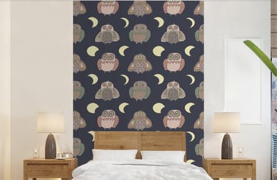 Behang - Fotobehang Uil - Patronen - Maan - Breedte 140 cm x hoogte 220 cm