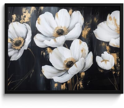 Poster in lijst - Fotolijst 70x50 cm - Posters - Bloemen - Wit - Abstract - Posterlijst zwart - Decoratie - Wanddecoratie woonkamer - Muurdecoratie slaapkamer