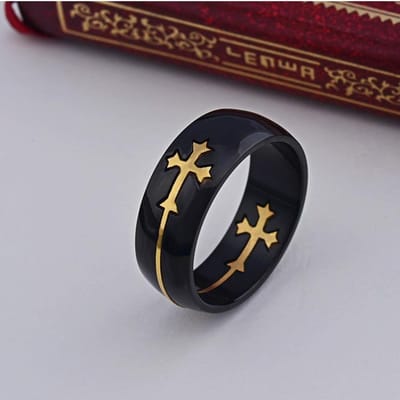 Europese en Amerikaanse Stijl Afneembare Titaanstaal Tweekleurige Kruisring Roestvrijstalen Ring W6303WW- black