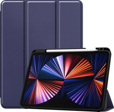 Hoes - Geschikt voor Apple iPad Pro (2021) - 11 inch - 3e generatie - Dun & Stevig - Trifold Bookcase - Hard Cover Case - Met Uitsparing Geschikt voor Apple Pencil - Hardcover Book - Tablet Hoesje - Donkerblauw