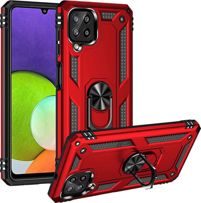 Anti-Shock Hybrid Ring Armor Hoesje Geschikt voor: Samsung Galaxy A22 4G - rood