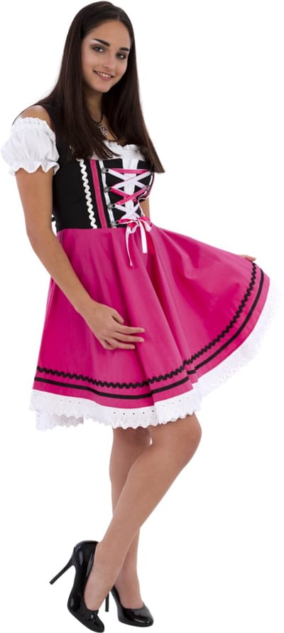 Haus Huberts Dirndl Jurk - Dames - Oktoberfest Dirndl - Tiroler - Zwart-Roze - Maat XS/34