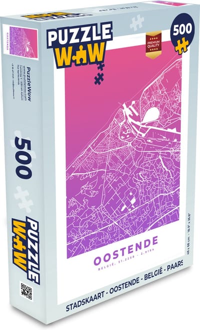 Puzzel Stadskaart - Oostende - België - Paars - Legpuzzel - Puzzel 500 stukjes - Plattegrond