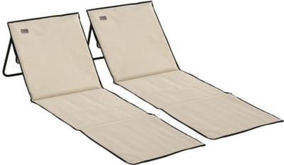 Set van 2 Opvouwbare strandmat Ligstoel Verstelbaar met draagtas en tijdschriftenzak gemaakt van staal en Oxford Beige